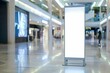 Blank roll-up banner mockup in shopping mall, ready for customized advertising design