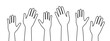 Hands raised up. Linear image. Vector image