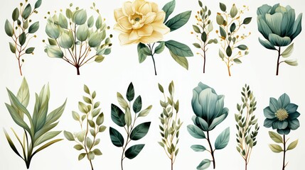 Wall Mural - A collection of various types of flowers and leaves