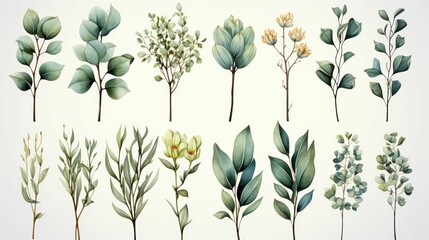 Wall Mural - A collection of green leaves and branches