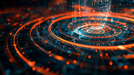 Poster - a colorful, abstract image with a blue and orange circle in the center