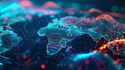 Poster - A computer generated image of the world with a blue and red color scheme