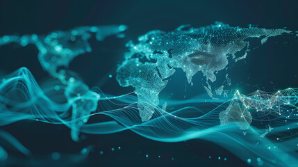 Poster - A blue and white image of the world with a lot of dots