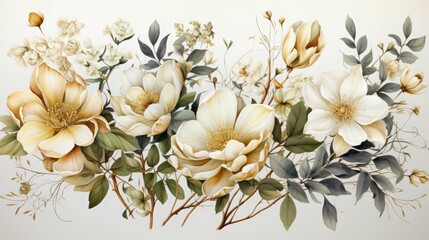 Wall Mural - A painting of flowers with a white background
