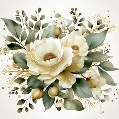 Wall Mural - A painting of a flower bouquet with a green background