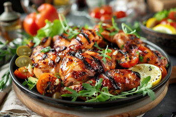 Wall Mural - Grilled chicken breast with vegetables