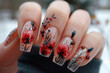 Fashion at Your Fingertips Red and Blue Dreamcatcher Nail Design with Sparkling Touches