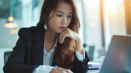 Canvas Print - A diligent professional is intently working on financial analysis with a laptop and calculator.