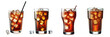 4 Glass of Summer cocktails isolated on transparent background