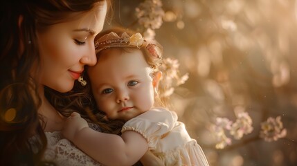 Child in mother's arms. A symbol of motherly love