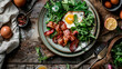 eggs and bacon on a plate. Selective focus.