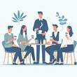 Vector of a group of people drinking coffee in a simple flat design style