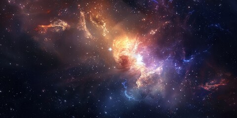 Wall Mural - a colorful galaxy with a bright orange star in the middle
