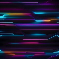 Wall Mural - abstract neon light background with pink andn blue neon lines and reflection on the floor.