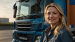 Kompetente weibliche LKW-Fahrerin vor ihrem Fahrzeug - Logistik und Gleichberechtigung