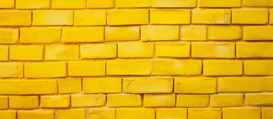 Canvas Print - A detailed closeup shot of a vibrant yellow brick wall showcasing the intricate brickwork and texture of the material property