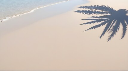 Wall Mural - Tropical leaf shadow on water surface. Shadow of palm leaves on white sand beach. Beautiful abstract background concept banner for summer vacation at the beach.