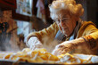 Nonna impegnata a preparare con amore la sua pasta fatta in casa