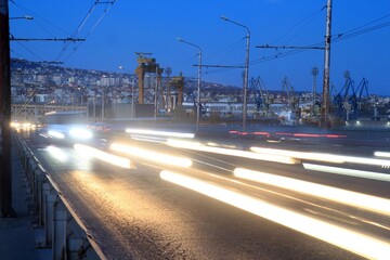 Wall Mural - Cars rushing over the bridge in the city of Varna (Bulgaria) 