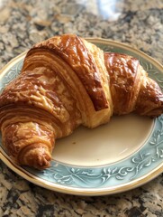 Wall Mural -  a croissant on a plate at home 