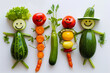 Figures made of vegetables and fruits.