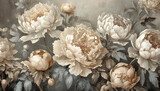 Fototapeta Dmuchawce - Dekoracyjna tapeta z motywem kwiatów Piwonii w stylu vintage. Generative AI
