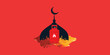 LPG Gas Cylinder with Islamic mosque symbolic monuments for EID, Ramadan, Eid Al Adha Banner poster creative concept, Red LPG cylinder Eid Idea, Editable Vector Illustration