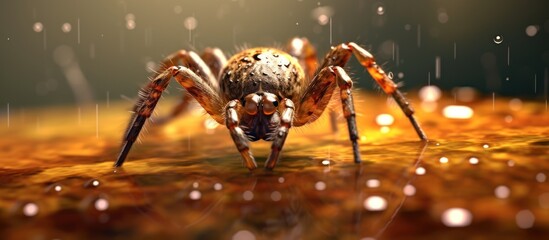 close up view of spider with water drops background