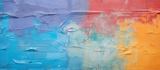 Poster - A close up of a vibrant painting featuring shades of waterlike colors such as azure, electric blue, and magenta, creating a fluid and transparent material effect