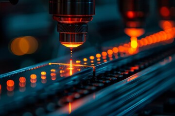 Poster - A precision laser engraves electronic circuit boards, showcasing modern manufacturing processes and technology