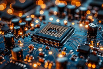 Poster - A highly detailed image displaying the complexity of electronics with a focus on a central microchip and surrounding circuitry