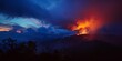 A dynamic colors of a volcanic eruption at dusk, as lava flows create a fiery spectacle against the darkening sky. colorful natural landscape