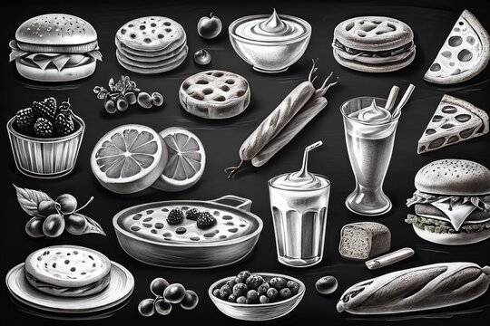 Black board with pictures of food.