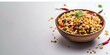 Delicious Indian Street Food: Bhel Puri with Puffed Rice, Vegetables, and Tangy Tamarind Sauce. Concept Indian Cuisine, Street Food, Bhel Puri, Puffed Rice, Vegetables, Tamarind Sauce