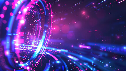 Futuristic digital code with circular blue and purple lines. Illustration of technological progress. banners, brochures, websites. Modern, elegant and dynamic design.