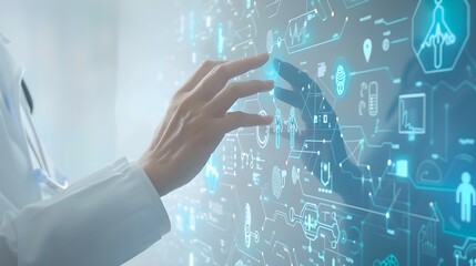 Aufkleber - Future Technology in Healthcare: Doctor Interacts with Advanced Medical Interface. High-Tech Hospital Equipment. AI