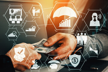 Finance and Money Transaction Technology Concept. Icon Graphic interface showing fintech trade exchange, profit statistics analysis and market analyst service in modern computer application. uds