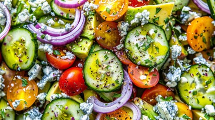 Sticker -  A salad with cucumbers, tomatoes, onions, red onion, and feta cheese