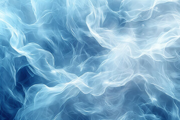 Wall Mural - Background of blue and white swirl of smoke. The smoke is flowing in a wave-like pattern, creating a sense of movement and energy. The blue and white colors give the image a calming and serene feel