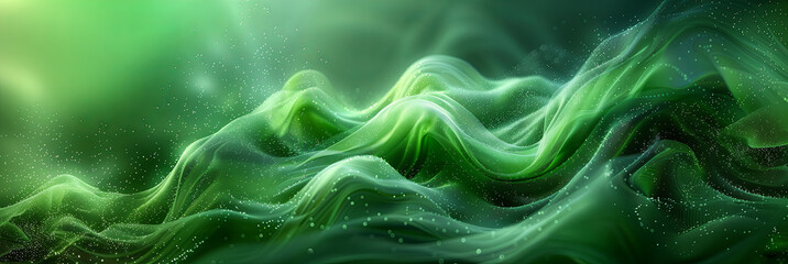 Wall Mural - Banner of green fabric with a wave pattern and a lot of sparkles