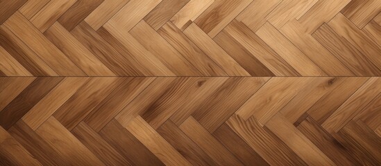 Poster - A detailed shot of a brown hardwood floor with a herringbone pattern, showcasing the natural beauty of the wood grain and varnish finish