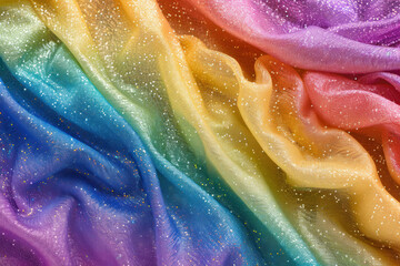 colorful glitter fabric draped in waves showcasing a rainbow gradient