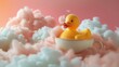 Imagine a chubby rubber duck swimming in a teacup oasis, hugged by fluffy clouds Adorable pastels and wool felt 3D magic Close-up cuteness, quality of the image