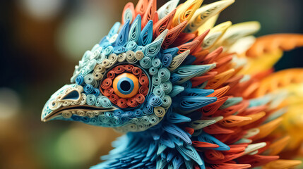 Poster - A colorful bird with a red eye and orange and blue feathers