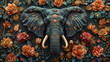 Elegant Elephant: Intricate, dark design amidst lush florals.generative ai