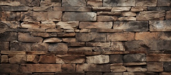 Poster - A closeup photo of a brown brick wall showcasing the natural building material. The brickwork features a composite material made of rock and bedrock, giving it a beige color