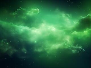Wall Mural - green space clouds in the cosmos. ai generation.