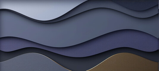 Wall Mural -  A zoomed-in image of an abstract mural featuring a blue, grey, and gold wave pattern against a dark backdrop