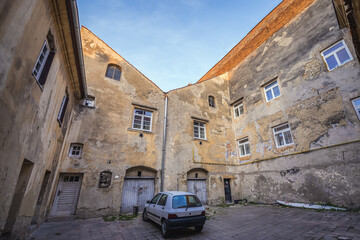 Sticker - Courtyard of old tenement in Old Town of Mikulov town, Czech Republic