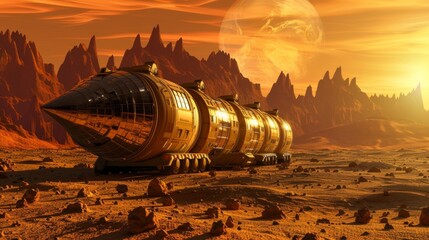 Poster - Futuristic Space Station in Desert Landscape